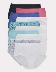 Hanes Womens 10-Pack Cotton Briefs Lady Underwear Panties Assorted Colors Prints - Picture 1 of 15