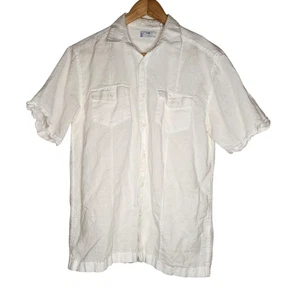 Cafe Luna Short Sleeve Linen Shirt Mens S White Ivory Collared Button Down - Picture 1 of 6
