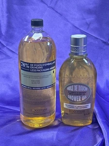 Set 2 L'Occitane: Almond Shower Oil Refill- 16.9 oz & 8.4oz Bottle New Free Ship - Picture 1 of 2