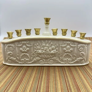 Lenox Embossed Gold Trimmed Hanukkah Menorah 11" long 6" high Vintage 9 Candles - Picture 1 of 11
