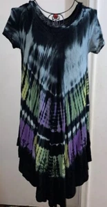 Advance Women's Tie-Dye Distressed Lagenlook Boho Peasant Hippie 70’s Chic Dress - Picture 1 of 4