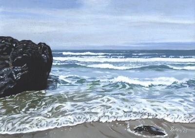 Original Seascape Painting Neptune Beach Surf Oregon Coast Art 5x7 Parry Johnson - Image 1 of 2