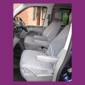 VW Transporter T5 2003-2009 Grey Tailored Waterproof Front Pair Seat Covers - Picture 1 of 2