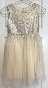 VG+ Wonder Nation Silver Ivory Champagne Sequin Girls Dress Size S 6 6X - Picture 1 of 4