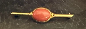 Vintage 750 18K Gold Yellow Oval Coral Art Deco Pin Brooch - Picture 1 of 6