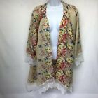 ReliPop Women's Open Front Top Yellow Floral Lace 3/4 Sleeve Sheer Cape Tunic 3X
