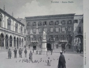 Verona Italy Postcard Early 1900s Rare Piazza Dante Monument Children Pigeon - Picture 1 of 6