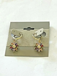 DELICATE YELLOW GOLD PLATED SUNFLOWER MULTI COLOR GEMSTONE STUD EARRINGS - Picture 1 of 1