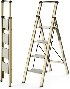 4 Step Ladder, Ladders for Home, Anti-Slip Pedals, Aluminum Step Stool Foldable, - Picture 1 of 8