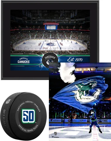 Canucks Young Collectors Bundle Includes Plaque, Model Puck, UnSigned 8x10 Photo Cover