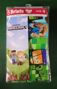 Boys Minecraft Underwear Size 4 Package of 5 Briefs New 100% Cotton - Picture 1 of 3