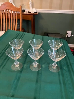 6x Duncan & Miller Willow Hand Blown Leaf Cut Champagne/Sherbert Glasses 1950s - Image 1 of 4