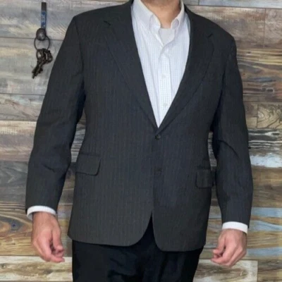 Tom James Executive Collection Wool Gray Striped Blazer Sport Jacket Size 46R - Image 1 of 4