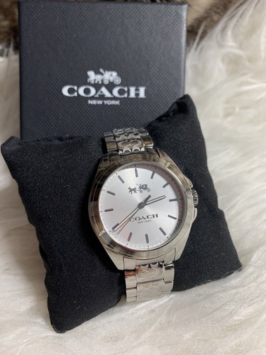NUOVO COACH Orologio Donna Cinturino Logo Acciaio Inox In Argento 36mm