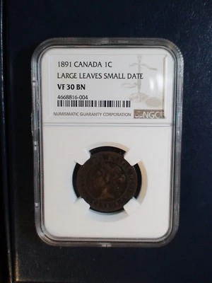 1891 Canada Cent NGC VF30 BN 1C Coin PRICED TO SELL RIGHT NOW! - Image 1 of 4