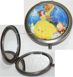 Disney Beauty Beast Belle Dancing Lumiere Cogsworth Potts Hinge Compact Mirror  - Picture 1 of 1