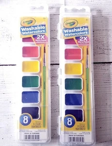 Crayola Washable Watercolors 8 Colors Paint Brush Nontoxic Set of 2 - Picture 1 of 2