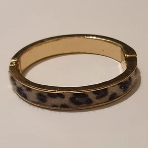 Leopard Print Gold Bangle Bracelet Fabric Oval Retro Womens Ladies Jewellery Uk - Picture 1 of 9