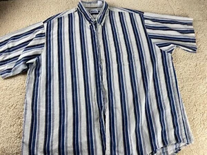 Basic Editions Men Sz 60 in Chest Beige Stripe Short Sleeve Button Down Shirt - Picture 1 of 10