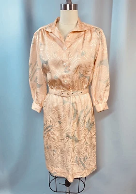 Vintage Dress SIZE SMALL petite peach grey 80s NICOLE DANIELLE shirtwaist - Image 1 of 4