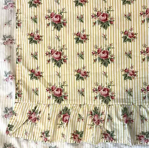 Ralph Lauren Sophie Brooke king flat sheet ruffle yellow stripe pink roses - Picture 1 of 4