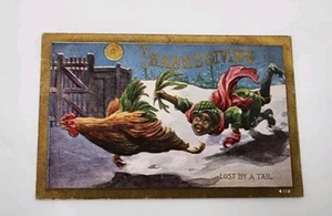 Antique BLACK AMERICAN Thanksgiving 1910 Chasing Chicken Feathers Lost By A Tail - Picture 1 of 2