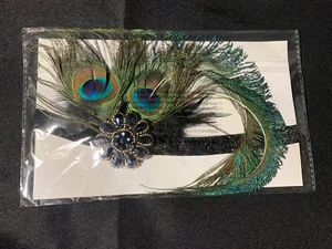 Peacock Feather Broach Elastic Headband NEW - Picture 1 of 2