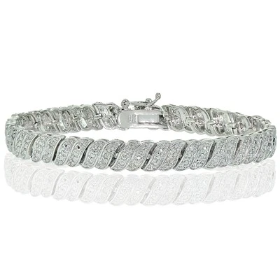 0.25ct  Natural Diamond Wave Link Tennis Bracelet in Silver Plated Brass - Image 1 of 3