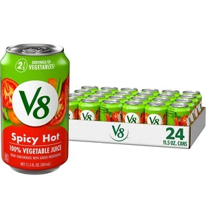 V8 Spicy Hot 100% Vegetable Juice 11.5 Fl Oz Can Pack Of 24 - Picture 1 of 6