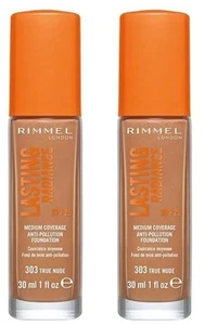 2 X Rimmel London Lasting Radiance Foundation 303 True Nude SPF-25 30mL MAKE-UP - Picture 1 of 5
