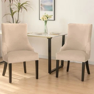 Plush Beige Chair Cover with Exceptional Elasticity for Home and Hotel Chairs - Photo 1/7