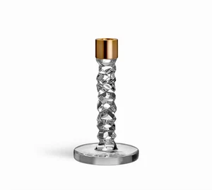 ORREFORS CARAT CRYSTAL CANDLE HOLDER CANDLESTICK BRASS SMALL 7.25" #6719895 NEW - Picture 1 of 5
