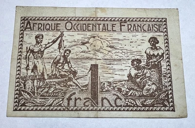 1944 French West Africa (FWA), 1 One Un Franc, Fishing, 1 year type! - Image 1 of 2