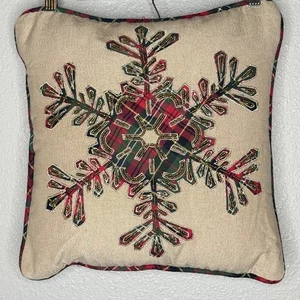 Pier 1 Cuentas Cuadros Copo de Nieve Navidad Almohada 15" Vacaciones Tiro Cabaña Casa de Campo - Imagen 1 de 9