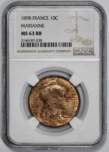 1898 France 10c Centimes Marianne NGC MS 63 RB - Picture 1 of 4