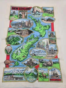 Vintage New Zealand souvenir Kitchen Towel/Wall Hanging artist Derek 17" x 29" - Picture 1 of 9