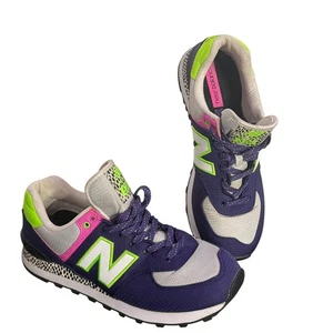 New Balance 574 Sneakers Purple Neon Pink White Shoes WL574JS Women's 10 - Picture 1 of 10