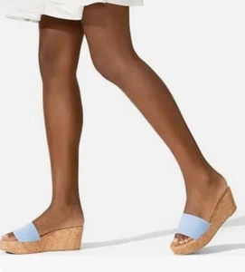 STUART WEITZMAN SUMMER WEDGE BLUE SUEDE CORK SLIDE SANDAL SHOE WEDGE SZ 6.5 NEW - Picture 1 of 15