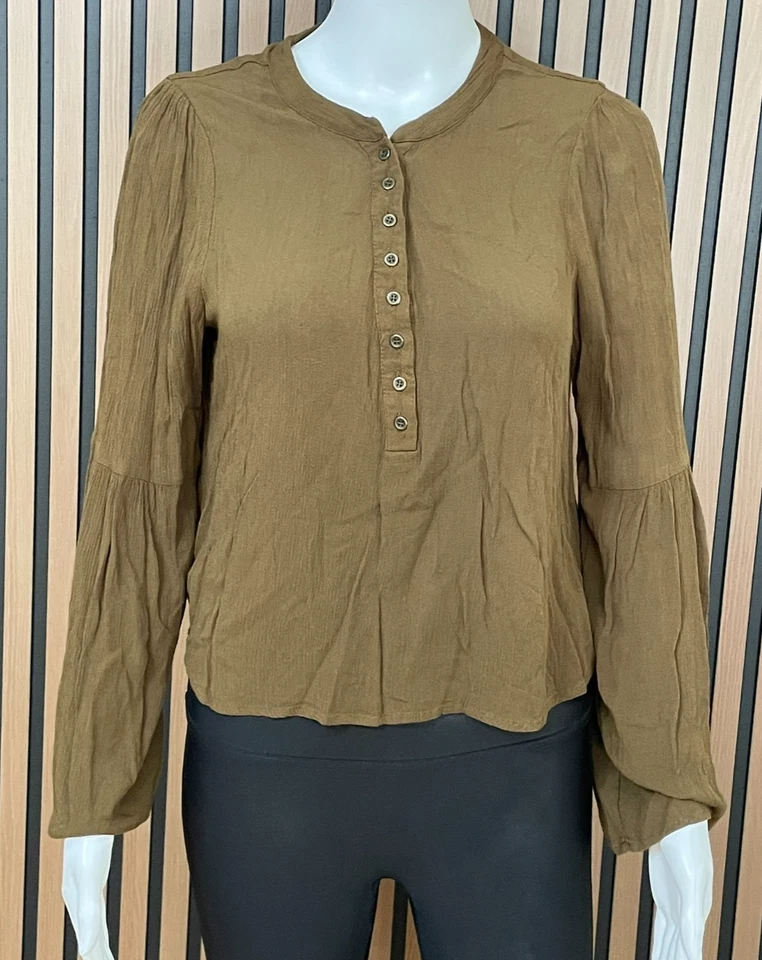 Blusa Forever 21 Para Mujer M Marrón Viscosa Top Botón Frontal Henley Y2k Informal Foto 1 de 4