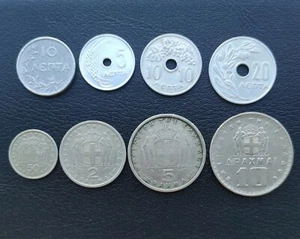 GREECE 10 LEPTA 1922 & 5-10-20-50 LEPTA & 2-5-10 DRACHMA 1954-1959 LOT 8 COINS - Picture 1 of 2