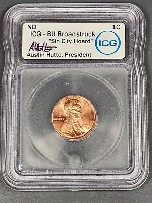 2001-P Lincoln 1 Cent BU Broadstruck Sin City Hoard, Austin Hutto signed ICG - Image 1 of 2