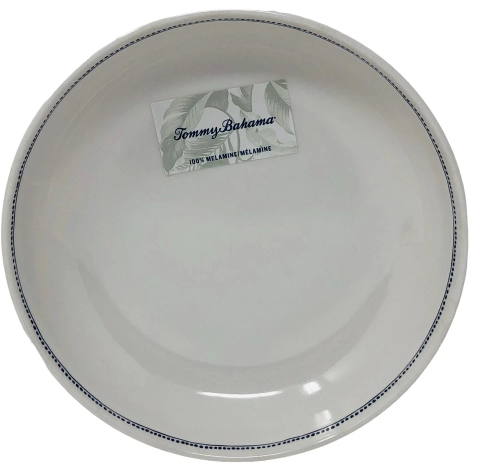 Tommy Bahama 三聚氰胺白色蓝色圆点边缘沙拉意大利面汤圆形碗 4 件套 — 第 1/4 张图片