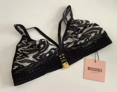 Bralet con tiras de malla bordada con patrón de crema negra missguided - talla 8 - nuevo con etiquetas Foto 1 de 4