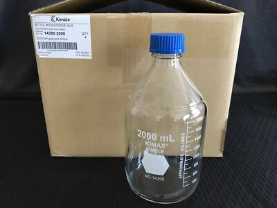 NUEVO (4/Pk) KIMAX 2000 ml Botella de almacenamiento de medios de laboratorio graduada GL-45 tapa 14395 Foto 1 de 4