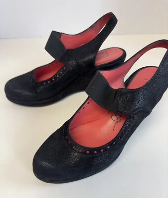 Pas De Rouge Silvia Cuña Negra Mary Jane Eslinga Trasera Talla 36 1/2 Italia Foto 1 de 4
