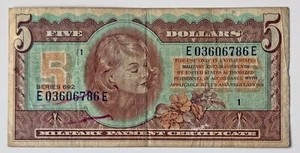 U.S. MILITARY PAYMENT CERTIFICATE $5 Five Dollars Note Series 692;X396 - Picture 1 of 2