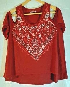 Blusa para mujer barro túnica hombro frío borgoña azteca borgoña bordada talla M - Imagen 1 de 8