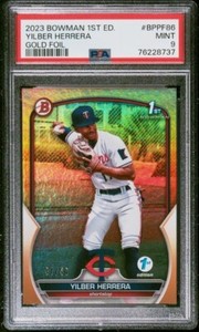 2023 Bowman 1st Edition Yilber Herrera   BPPF-86 Minnesota Twins Gold /50 PSA 9