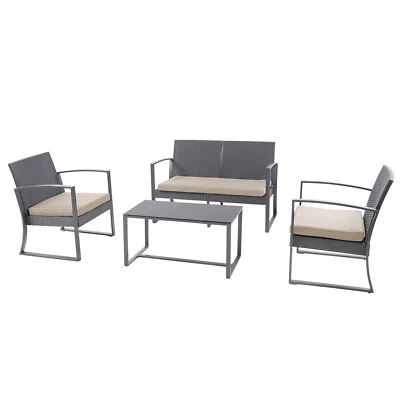 SVITA LOIS XL Sitzgruppe Rattan Gartenmöbel Polyrattan Set Tisch Sessel Grau - Bild 1 von 4