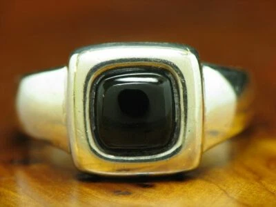 925 Anello IN Argento Sterling con Onice Ricoperto / Vero Argento / 4,9g / Rg 54 - Immagine 1 di 3